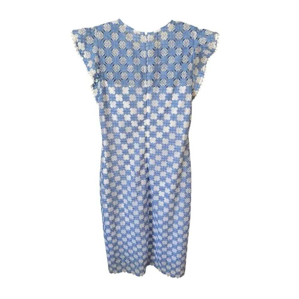 SHOSHANNA Rachel Ruffle Lace Midi Dress Size 12 Blue & White Wedding Guest - Picture 8 of 14